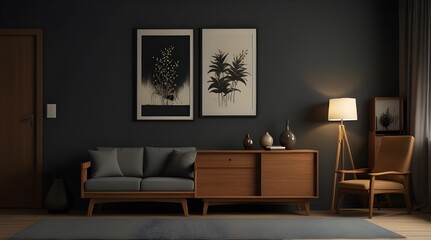 Japanese zen style home interior design of modern living room at night.generative.ai