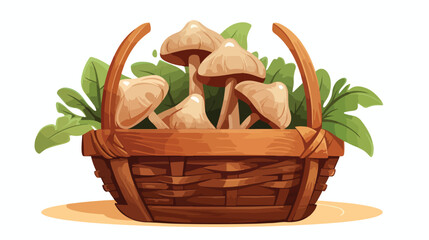 Wood ear mushrooms on a bamboo basket. 2d flat cartoon