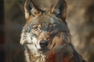 Portrait of a wolf in the aviary,  Close-up