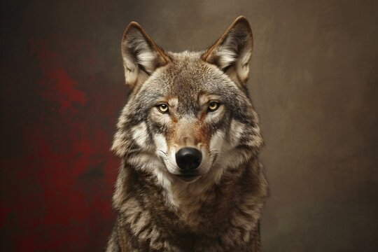 Portrait of a wolf on a dark background in a photo studio