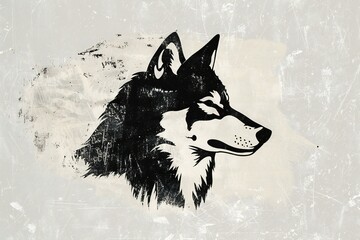 Black and white illustration of a wolf head with grunge background