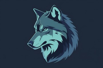 Wolf head  illustration,  Wolf head isolated on dark blue background