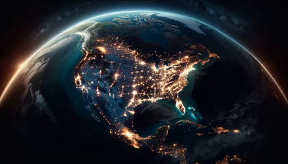 Foto op Plexiglas Earth at night as seen from space, with North America as the focal point © House That AI Built