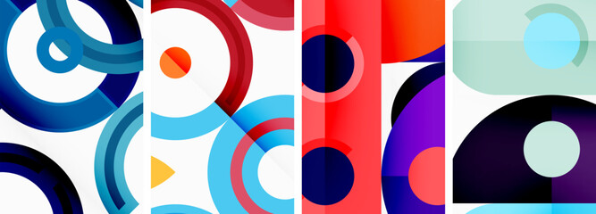 A collection of vibrant colored circles in electric blue shades on a white background, creating a playful pattern reminiscent of modern art