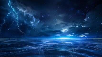 Dramatic Thunderstorm Over Stormy Seascape with Copy Space for Wallpaper or Background