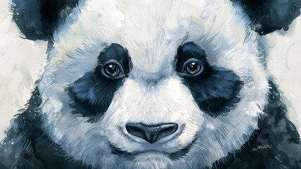 Cute Panda Bear Watercolor Whimsical Winking on White Background - obrazy, fototapety, plakaty