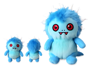 3d Funny cartoon illustration of cute monsters isolated on transparent background