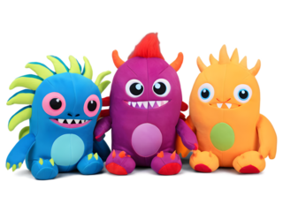 3d Funny cartoon illustration of cute monsters isolated on transparent background