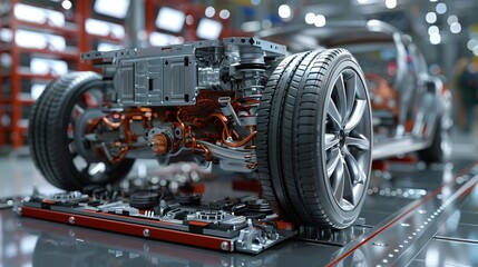Fototapeta premium The seamless integration of electric motors and power electronics into the chassis of an electric vehicle