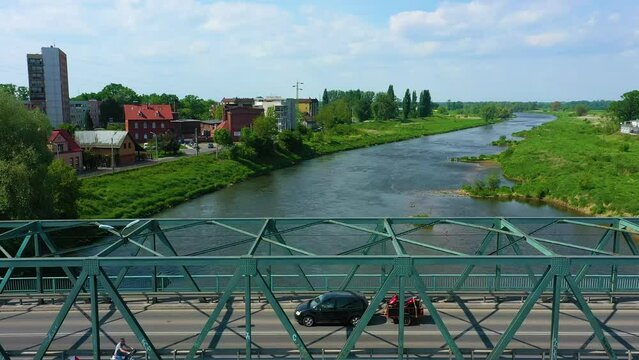 Beautiful Landscape River Odra Olawa Rzeka Aerial View Poland
