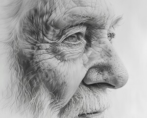 Elderly wisdom captured in pencil, each line a story of years past ,3DCG,high resulution