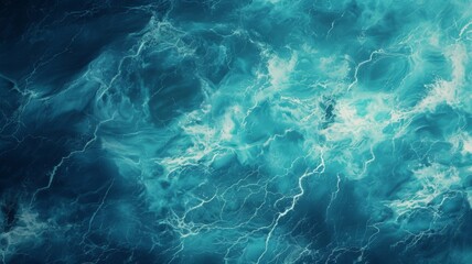 Mesmerizing Storm-Tossed Ocean Waves with Crashing Lightning Bolts in the Ethereal Underwater Seascape - obrazy, fototapety, plakaty