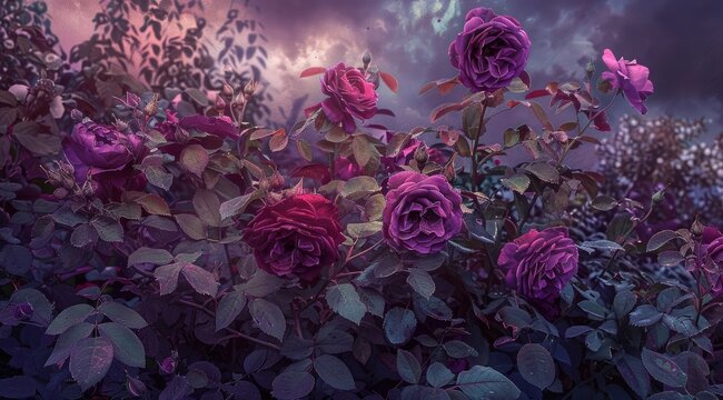Burgundy rose bush, rose flower.