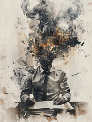 Captivating Silhouette Portrait with Explosive Smoke Symbolizing Transformative Imagination and Powerful Inner Emotions - obrazy, fototapety, plakaty