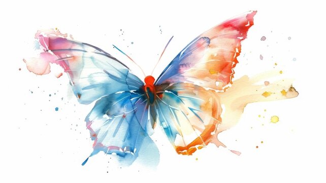 Captivating Watercolor Butterfly in Vibrant,Whimsical Style on Pristine Background