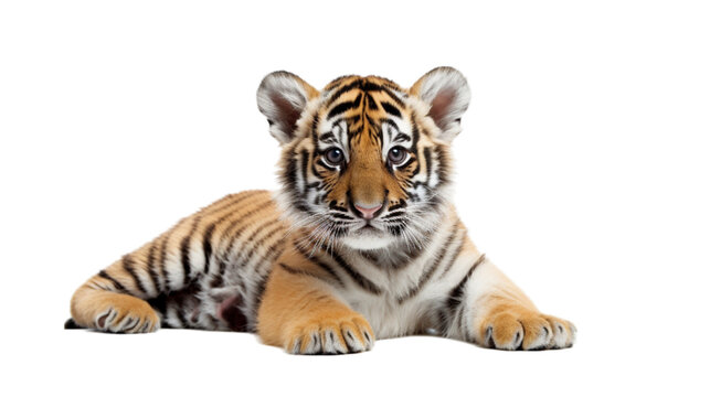  Cute baby tiger isolated on white background