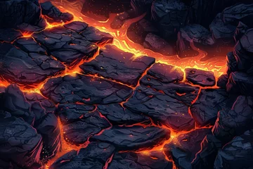 Fotobehang A lava floor texture of volcanic floor, 8bit RPG game style © NatthyDesign