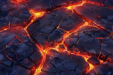 A lava floor texture of volcanic floor, 8bit RPG game style - obrazy, fototapety, plakaty