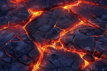 Fotobehang A lava floor texture of volcanic floor, 8bit RPG game style © NatthyDesign