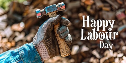 A vibrant banner for labor day with working tools and a space with written Happy Labor Day, Generative AI.