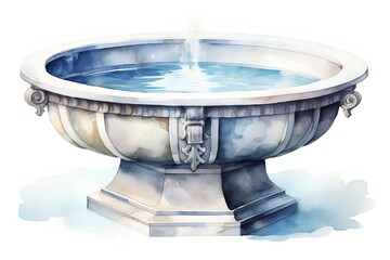 Watercolor hand drawn illustration of a fountain. Watercolor illustration.