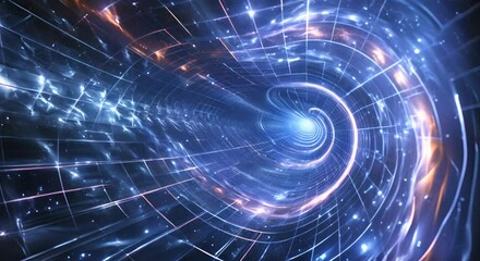 A high-tech fabric of space-time, bending and warping in an abstract display