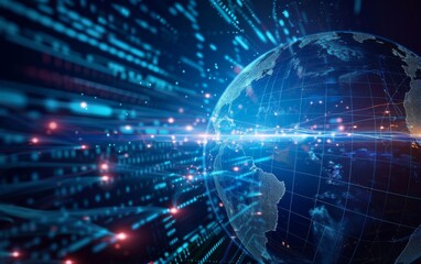 Communication technology for internet business. Global world network and telecommunication on earth cryptocurrency and blockchain and IoT