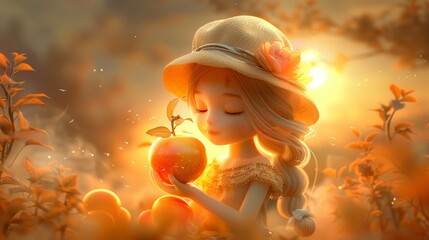 Witch offering a poisoned apple, A deceptive temptress with evil intentions - obrazy, fototapety, plakaty
