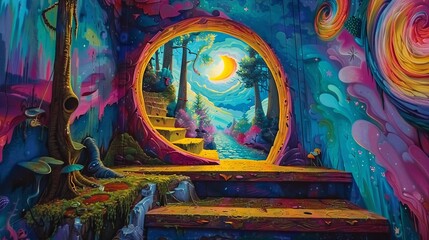 Hidden portal, A doorway or gateway leading to another dimension or magical realm - obrazy, fototapety, plakaty