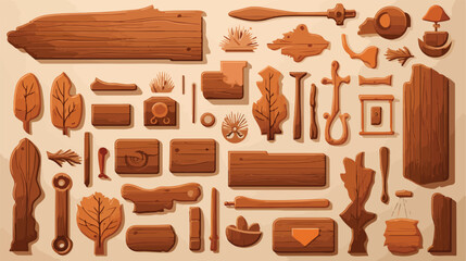 Wooden texture and objects design vector illustration