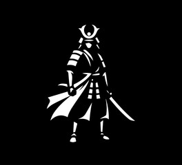 samurai minimal logo black and white vector