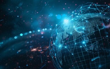 Communication technology for internet business. Global world network and telecommunication on earth cryptocurrency and blockchain and IoT