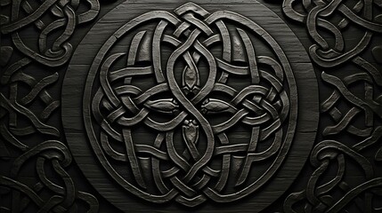 An ornate pattern of interlocking Celtic knots and spirals
