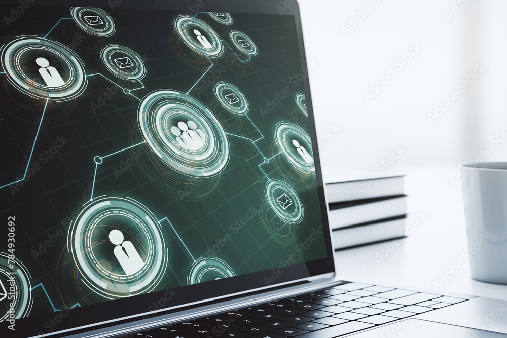 Fototapete modern computer screen with social network media concept. 3d rendering