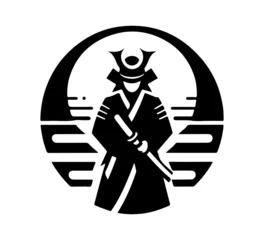 Fotobehang samurai minimal logo black and white vector © AriaMuhammads