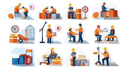 Work time elements icons 2d flat cartoon vactor illustration