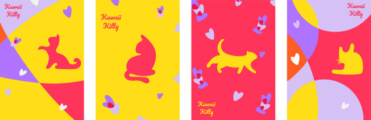 Kawaii Cats vector illustration  Smiling Kitty, cute and round-faced cat