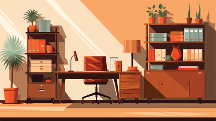 Workplace wood furniture and good decoration vector
