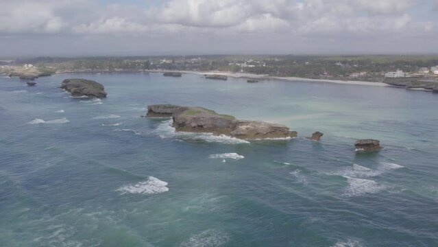 Drone shot over a small Island Coastal Kenya Watamu