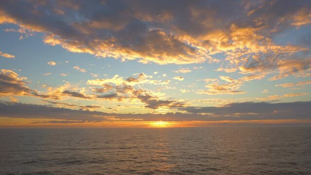 Beautiful Ocean Sky Sunset From Cruise Ship Atlantic Ocean Colorful Golden Clouds on Horizon