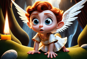 Naklejka premium Small cute baby angel. Generative AI