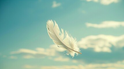 Feather Falling from the Sky, A feather drifting downward from the sky, light and delicate, its descent a gentle but inevitable fall
