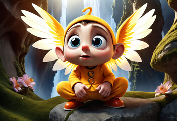 Naklejka premium Small cute baby angel. Generative AI