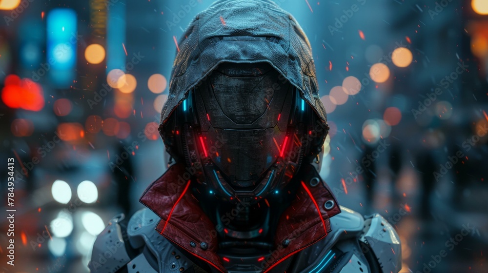 Poster anonymous robot hacker, concept art of cybercrime, surrounded by digital chaos, essence of hacking i