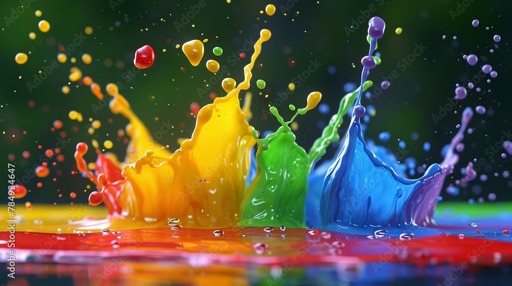 Poster hyper-realistic 8k desktop wallpaper featuring a vibrant paint splash the first theme captures a rai