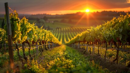 golden sunset over lush vineyards, AI Generative