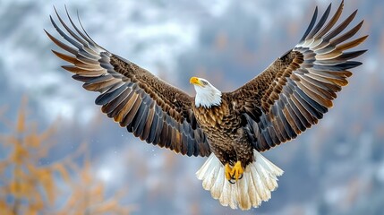 Majestic American Eagle, wings spread in graceful flight, pure white backdrop, symbol of freedom soaring, AI Generative