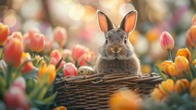 Frohlicher Osterhase im Tretauto unterwegs, Osterstimmung pur, AI Generative