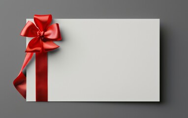 close up of a note card with ribbon bow on white background