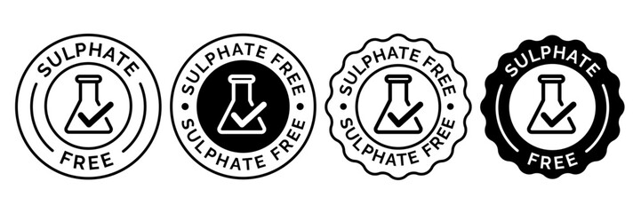 No sulphate or sulfate free icon set vector collection. Sign badge symbol of Zero chemical shampoo, conditioner, cream or moisturizer emblem. For skin care or hair care protection seal for web app ui